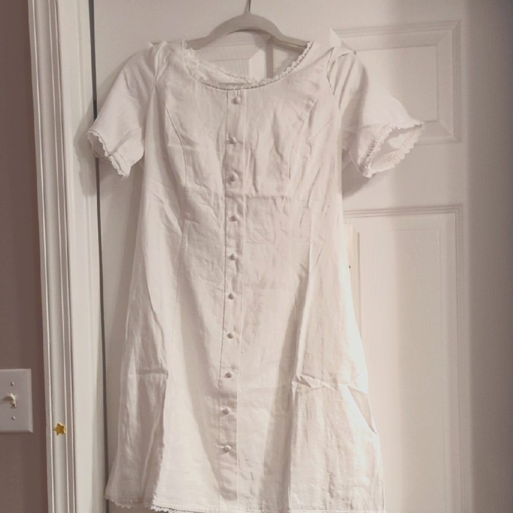 For Cynthia White Linen Dress